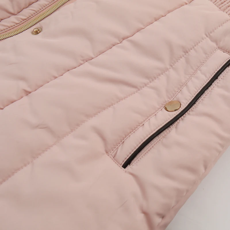 

Botton Zipper Light Pink Hooede Ladies Jackets Parka Winter Coat Women