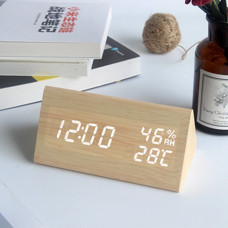 Деревянный светодиодный Будильник с цифровым голосовым управлением
