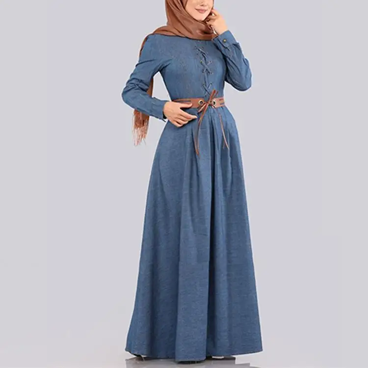 Джинсовое длинное платье Dromiya abaya в Дубае, женское мусульманское платье-кафтан, мусульманское платье-халат, свободное арабское модное платье с длинными рукавами