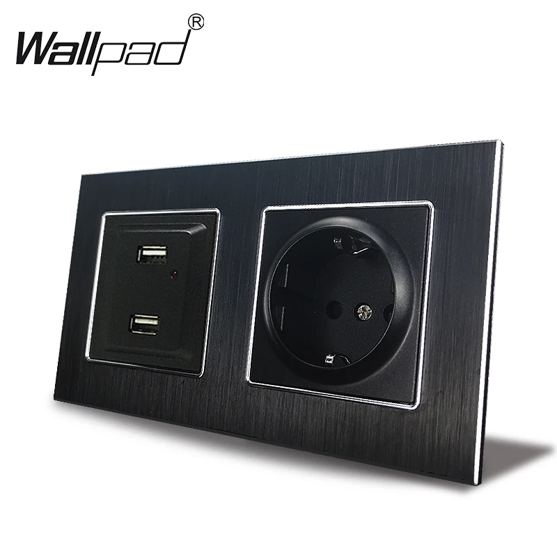 Европейская розетка и 2 USB розетки Wallpad 110 240 В переменного тока алюминиевая