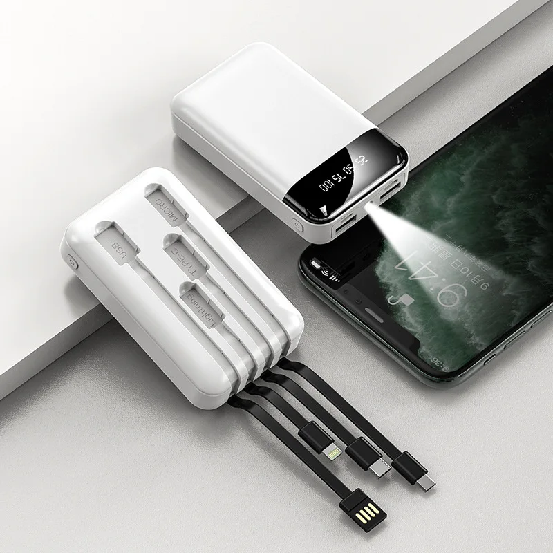 

Mini Power Bank 10000mAh Built in Cable For iPhone 13 Samsung S22 Xiaomi Powerbank External Battery Portable Charger Poverbank