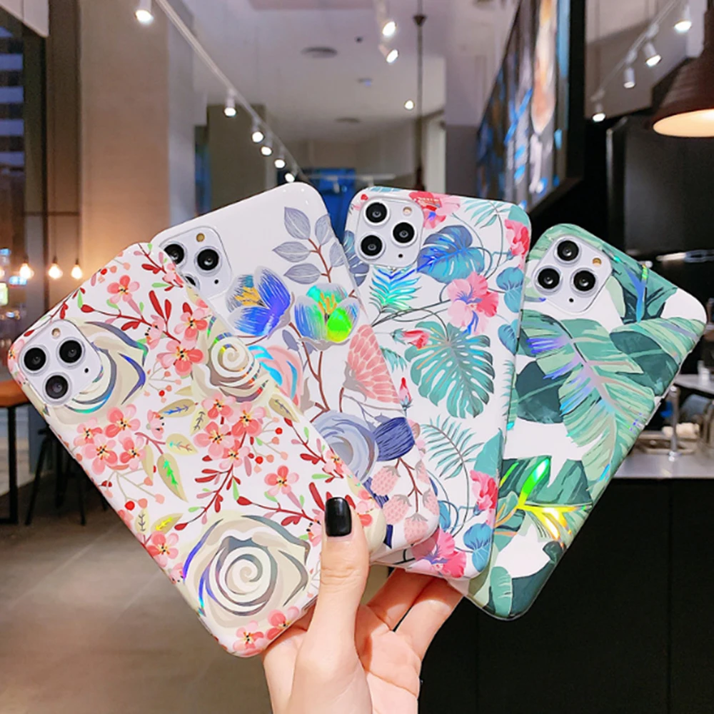 Мягкий лазерный цветочный чехол для телефона Apple iPhone 11 Pro Max XS XR X 7 8 6 6S Plus задняя