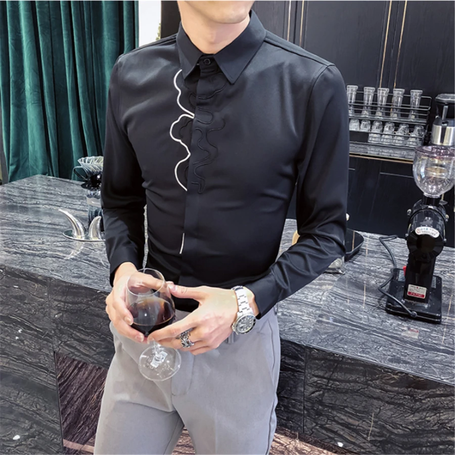 Рубашка мужская приталенная с длинным рукавом модная сорочка в повседневном и