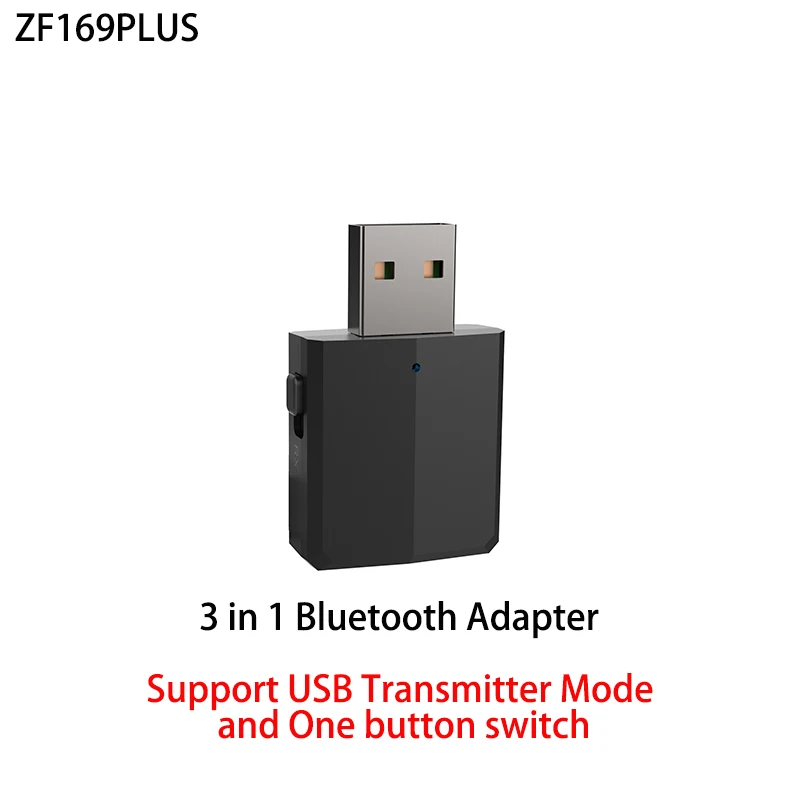 3in1 ZF169PLUS Black VAORLO USB Bluetooth адаптер 5,0 Bluetooth аудио передатчик приемник 3,5 мм AUX стерео музыка беспроводной адаптер для ТВ ПК автомобильный комплект - Цвет: 3in1 ZF169PLUS Black