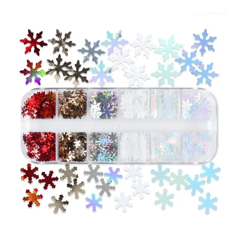 

Metallic Snowflake Sequins Small 12 Grid Boxed Laser Color 2021 Winter Christmas New