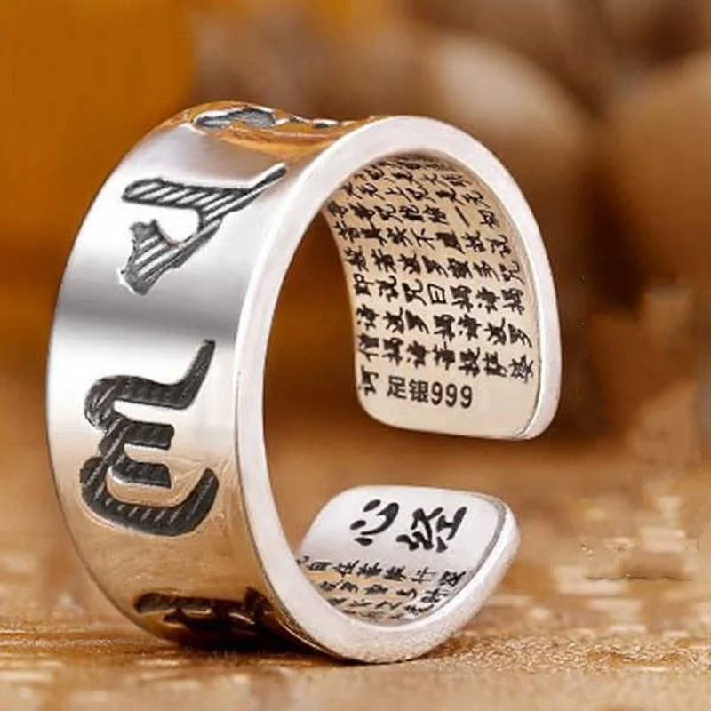 Кольцо с цветком лотоса для мужчин ювелирное изделие серебристого цвета