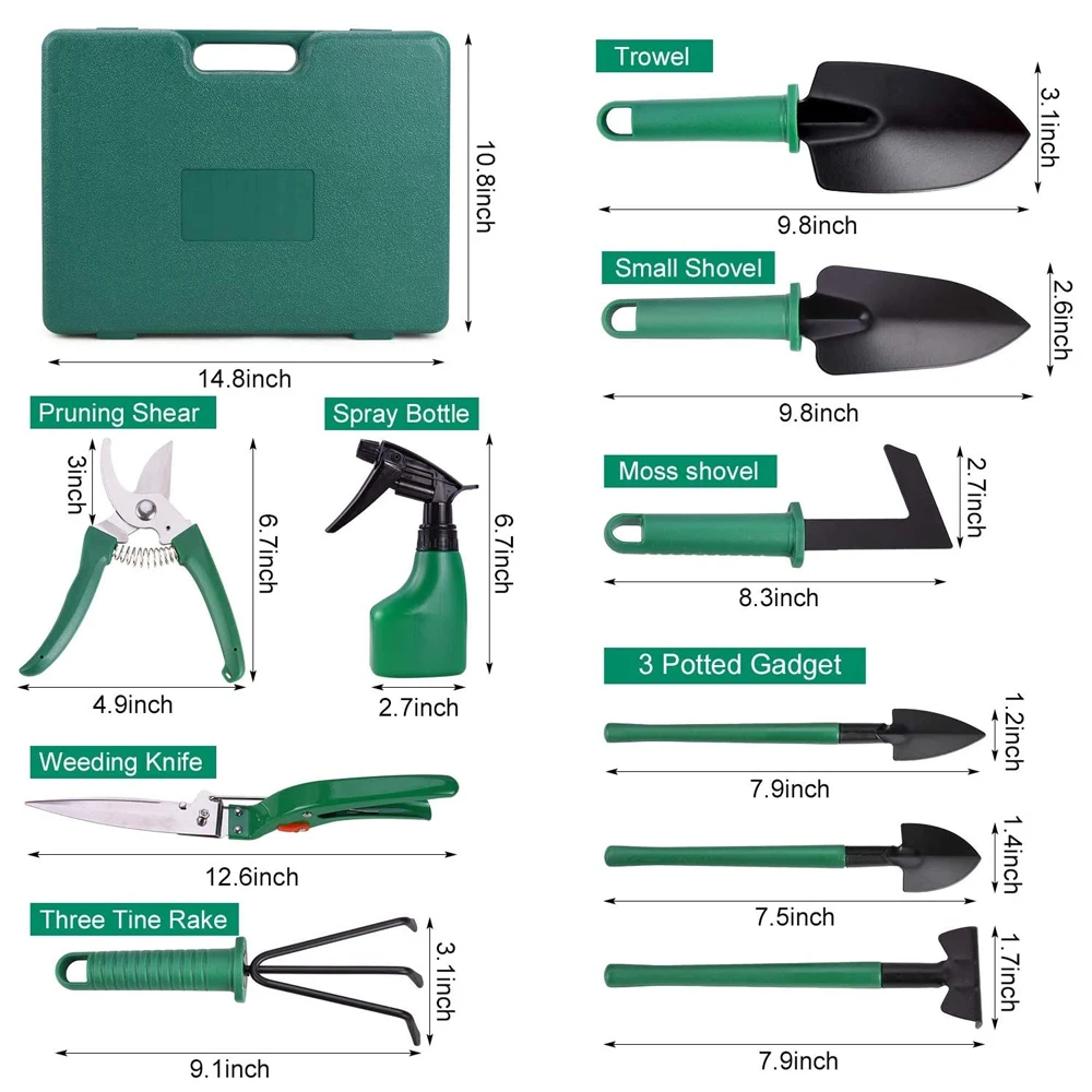 

Garden Tool Set 10pcs Stainless Steel Garden Tool Kit with Organizer Case Heavy Duty Gardening Work Set