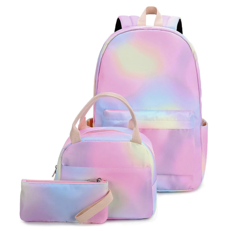 

3pcs/Set Canvas Women Backpacks Hit Color Cartoon School Bag Rucksack Teenager Girls Mochila Shoulder Crossbody Bags Students