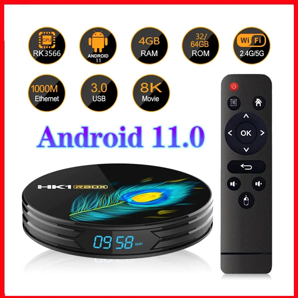 

HK1 RBOX R3 TV Box Android 11.0 4/8GB RAM 32/64GB ROM RK3566 Support 8K HD 2.4G/5G Dual WiFi 1000M BT4.0 Set Top Box