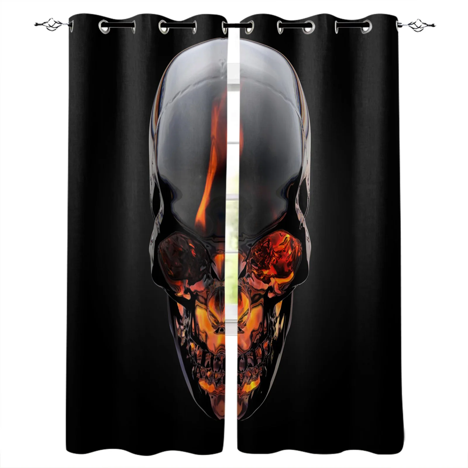 Занавески на окна с черепом и пламенем домашний декор занавески для гостиной