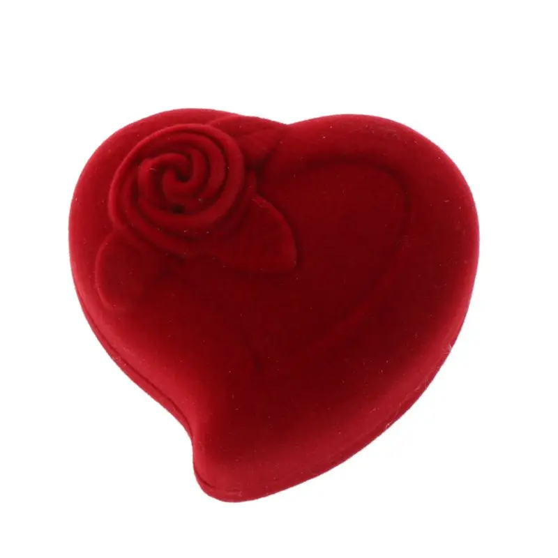 Двойная коробка для обручальных колец бархатная в форме сердца красная роза