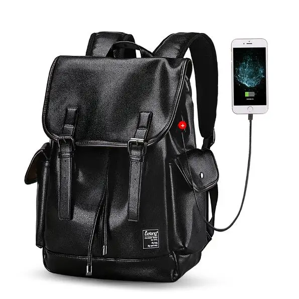 black LIELANG, брендовый мужской рюкзак, внешний, USB, зарядка, противоугонная, школьная сумка из искусственной кожи, дорожная сумка, повседневный рюкзак, 15 дюймов, рюкзак для ноутбука - Цвет: black