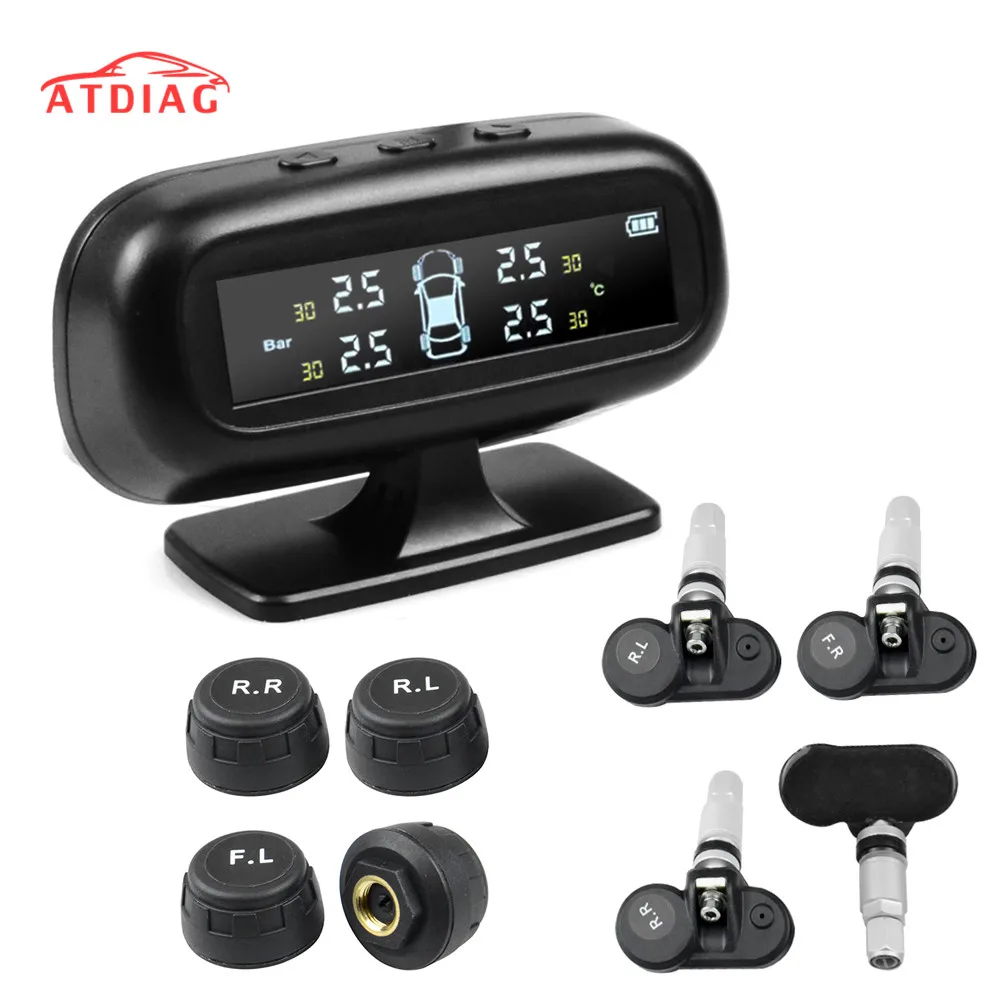 Солнечная энергия USB TPMS автомобильная система контроля давления в шинах lcd 4 внешние/внутренние датчики для внедороПредупреждение о температуре