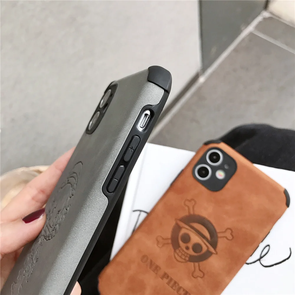 

Luxury leather 3D embossed one piece cartoon Luffy Phone Case For iphone 12 mini 11 Pro X XS Max XR 7 8 Plus SE2 Cool Soft Cover