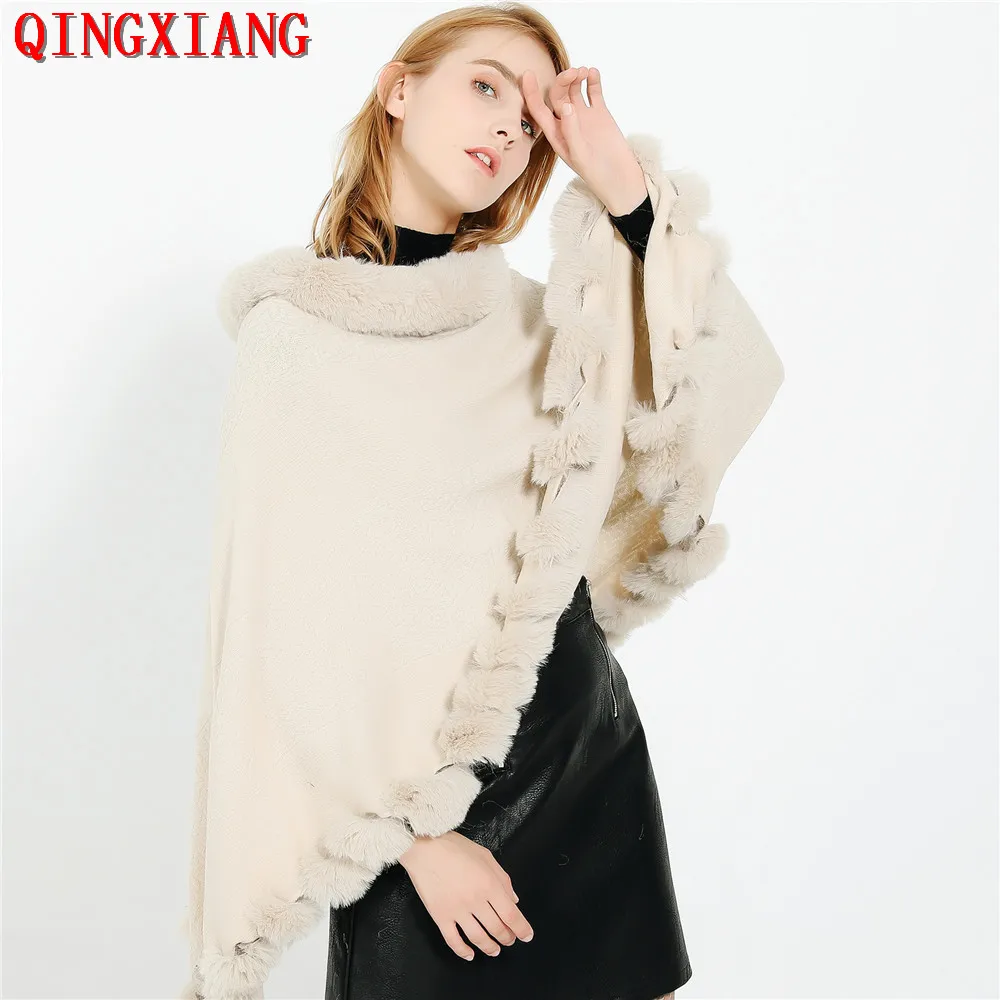 Женская накидка из искусственного кашемира однотонное пончо с ворсом уличная