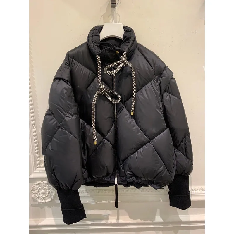 

(Pre-sale*) Thickened white duck down 2021 winter new short down jacket with drawstring stand-up collar zipper warm jacket women