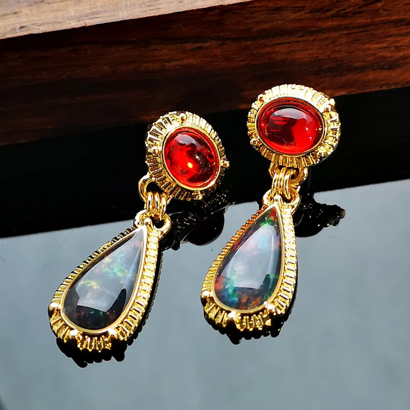 Богемные этнические капли воды Роскошные Длинные серьги Синтетический Опал