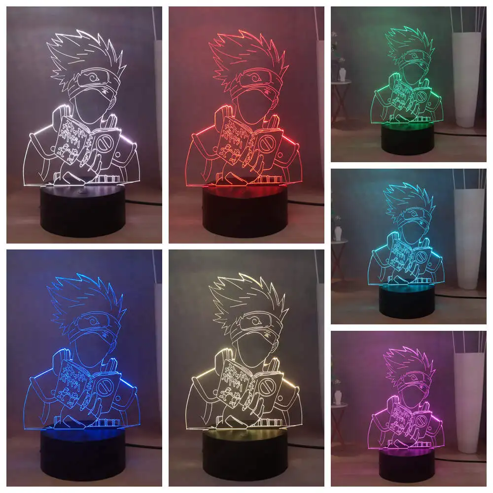 Наруто настольная лампа Какаши книга USB сенсорный светодиодный ночник цветная