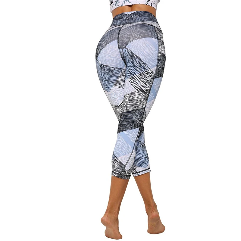 Спортивная одежда для женщин спортивные штаны леггинсы белые синие с принтом