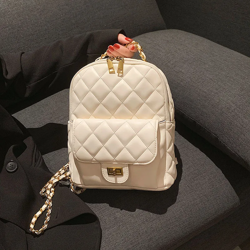 

Lattice Square Backpack 2021 Fashion New Quality PU Leather Women's Bag Designer Handbag Luxury Brand Shoulder Bolsa Feminina