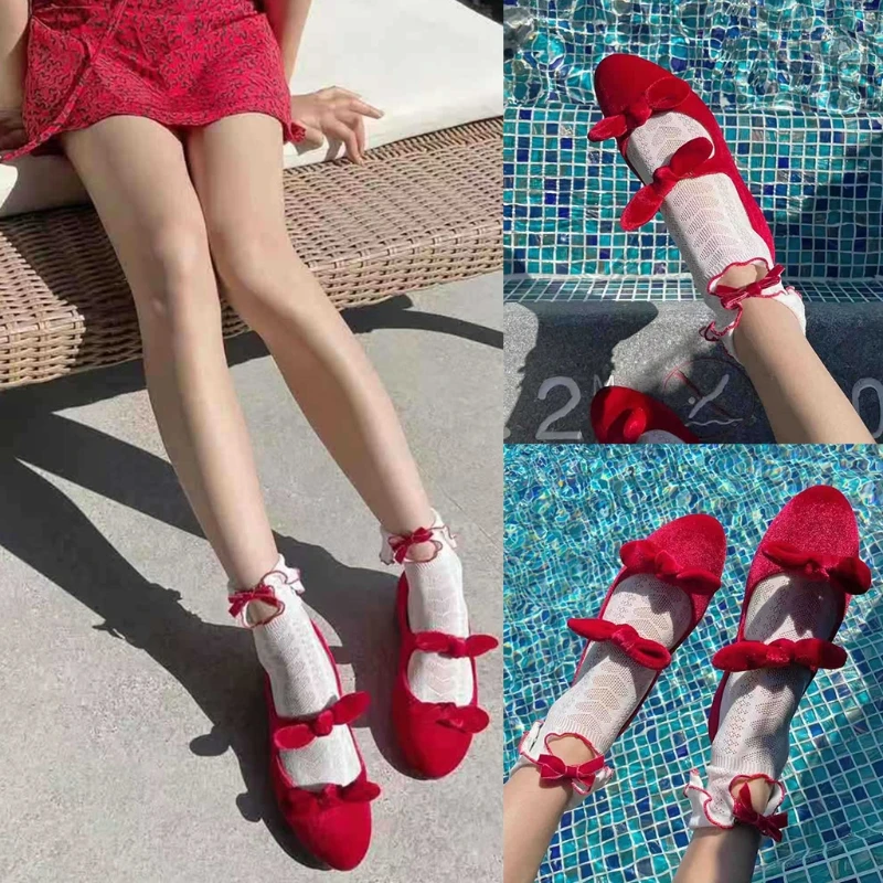 Женские кружевные носки K3NF до щиколотки с оборками в виде сердца милые бархатные