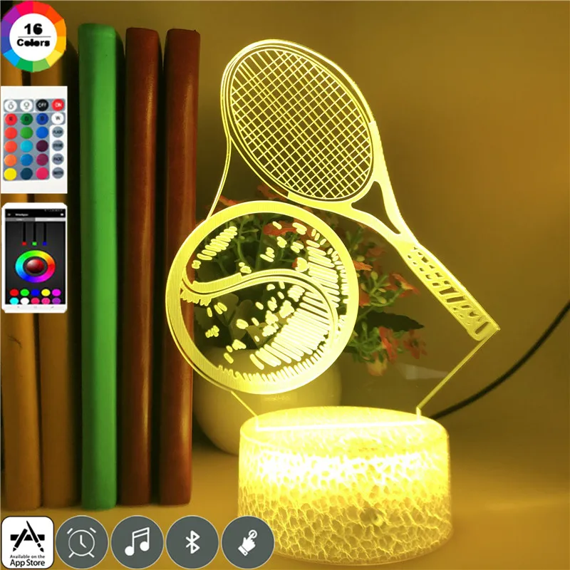 

Tennis Racket Figure Night Light Souvenirs for Athletes Home Decoration Lighting 7 Colors 3d Led Table Lamp Bluetooth Speaker