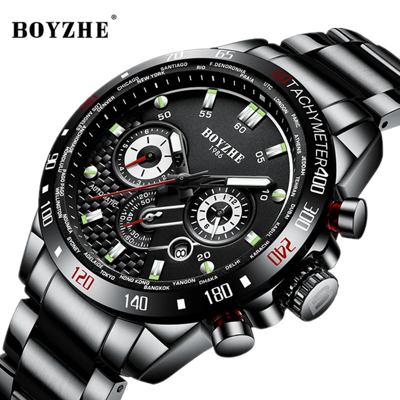 

Мужские спортивные автоматические часы BOYZHE, роскошные модные водонепроницаемые механические часы со стальным ремешком, Relogio Masculino