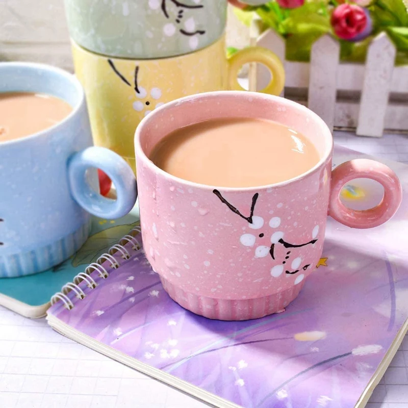 Ceramic Coffee Mugs Set Of 4 Stackable Cups With Stand Vibrant Color And Space Saving For Latte Mocha Tea | Дом и сад