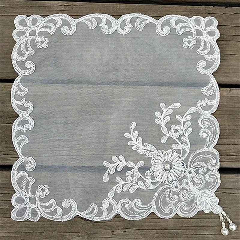

European Mesh Embroidery Pendant Square Coaster Tea Coffee Cup Table Mat Vase Small Furniture Cover Christmas Wedding Decoration