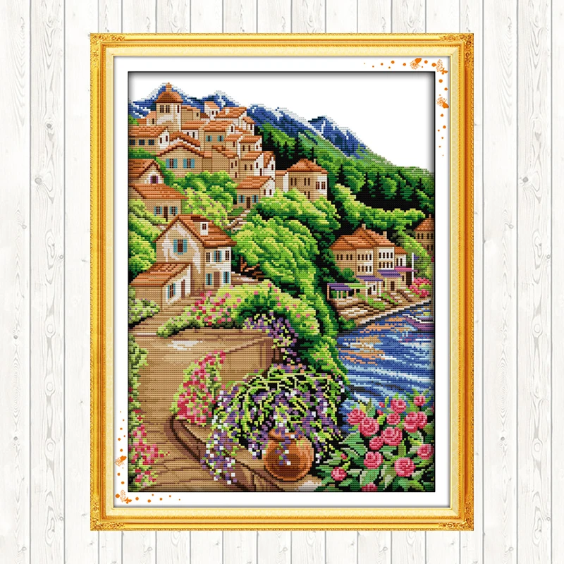

Near Sea and Hill DMC Cotton Thread Printed Canvas Cross Stitch Kit Handmade DIY Needlework Crafts 14CT 11CT Counted and Stamped