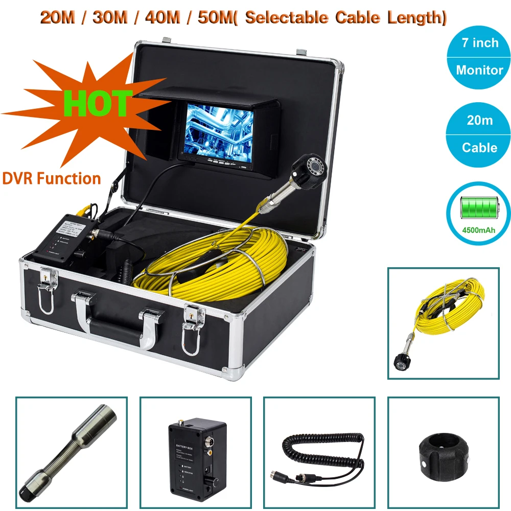 

7''TFT LCD 23MM Lens Industrial Pipe Sewer Drain Endoscope Camera 20M/30M/40M/50M Cable Used For Underground Pipeline Inspection