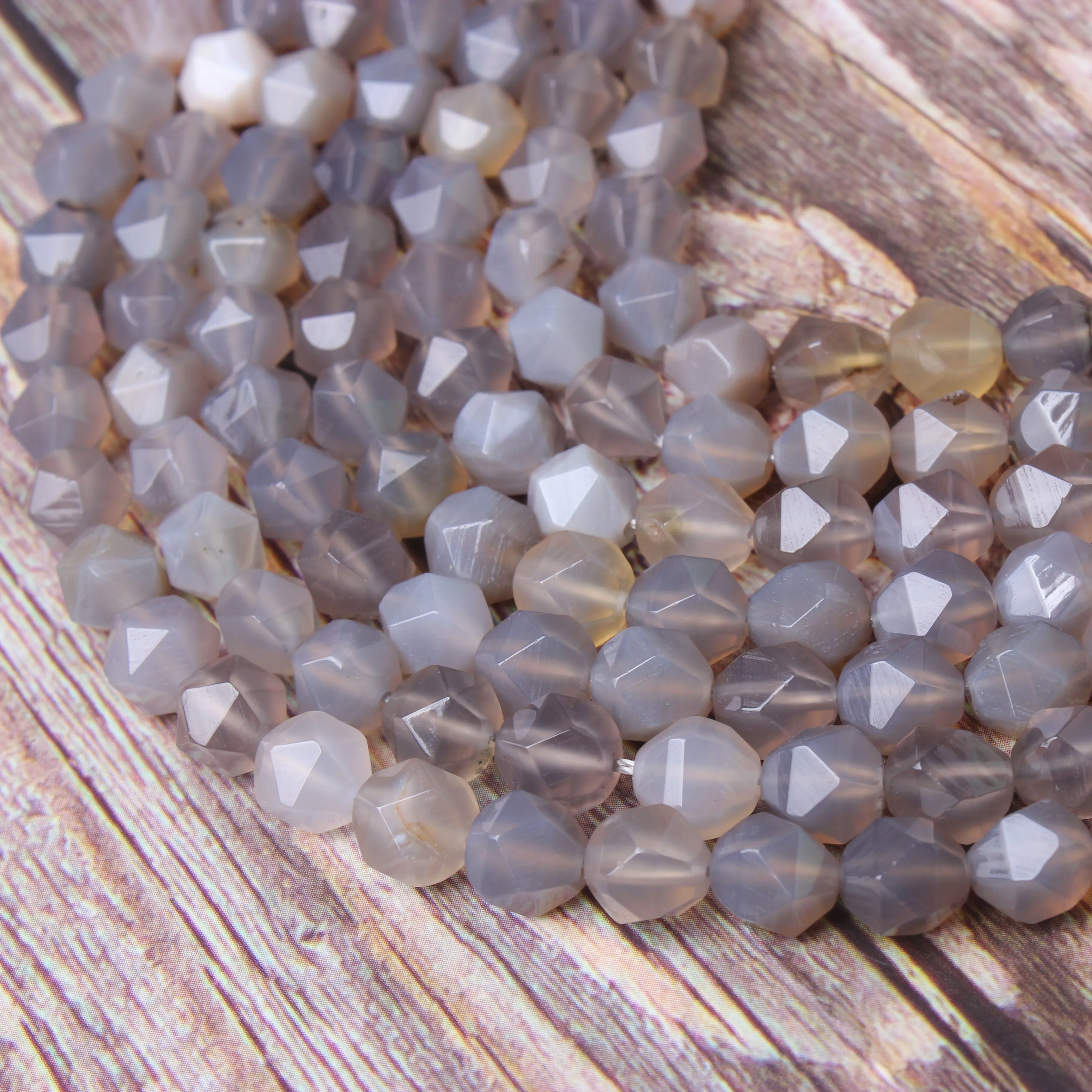 

5A Natural Stone Faceted Grey Agate Beads Loose Spacer Bead For Jewelry Making 6/8/10/12mm DIY Bracelets Accessories 15"Strand