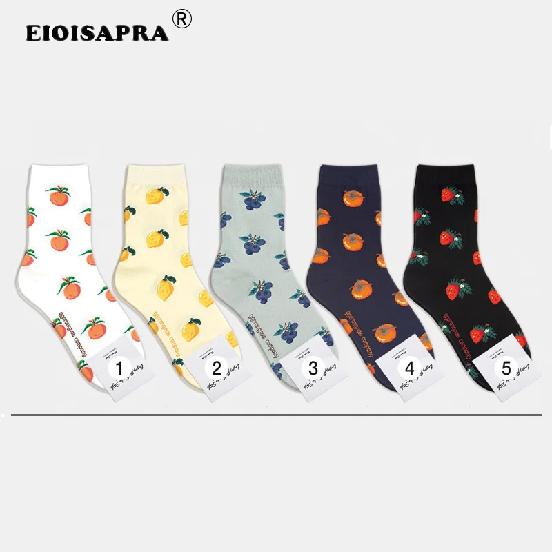 

[EIOISAPRA]Creative Harajuku Korea Edition Women Socks Casual Fashion Orange Lemon Blueberry Persimmon Strawberry Fruit Socks