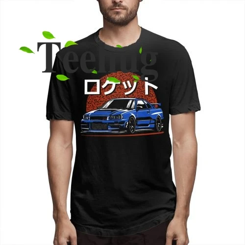 Новинка Мужская футболка Rocket Skyline R34 GTR 100% хлопок футболки с японским автомобилем