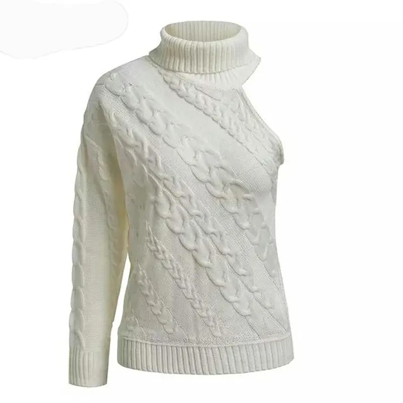 

Women Sweater Spring and Autumn New Style Pullover Sloping Shoulder Sleeve High Collar Knitted Sweater Womens