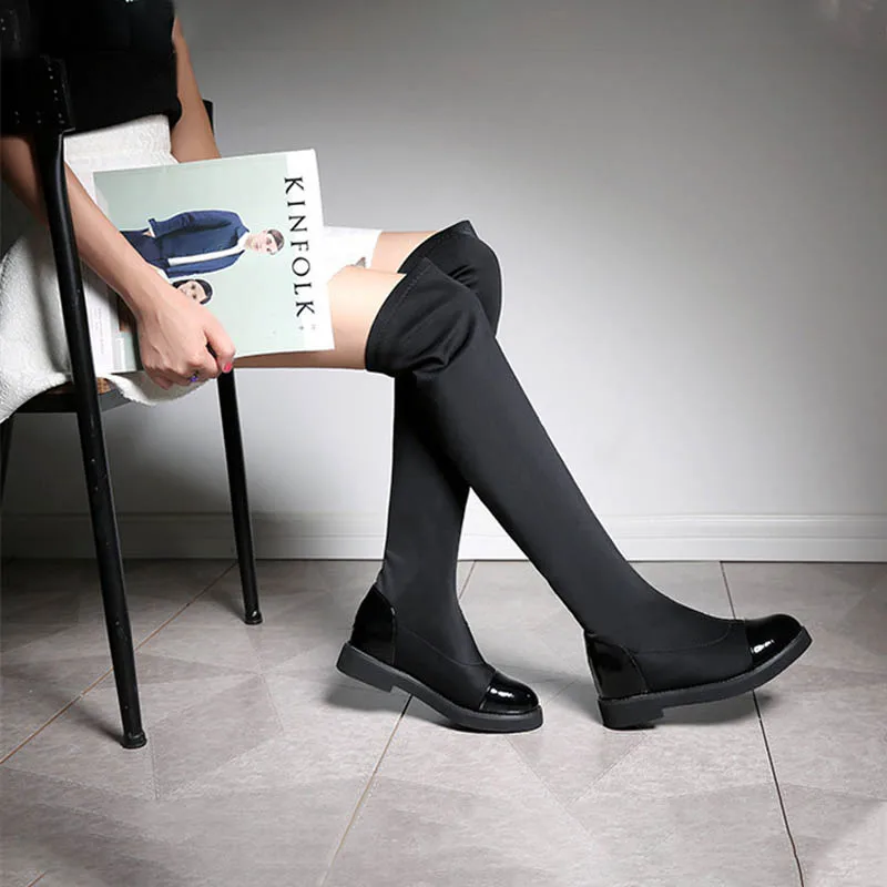 Весенние сапоги выше колена на застежке женская обувь теплые зимние женские