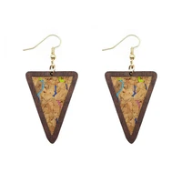 small triangle wood tear drop earrings for women 2021 fashion cute geometric cork fall earrings boutique jewelry free shipping
