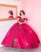 rose red off the shoulder quinceanera dresses 2021 princess appliques ball gown pageant graduation party sweet 16 15 robe de bal