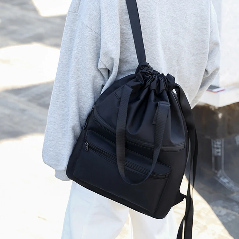 

Unisex Drawstring Bag Waterproof Travel Shoulders Storage Shoes Bag Large Capacity Backpack Lingerie Makeup Travel Shopping Blac