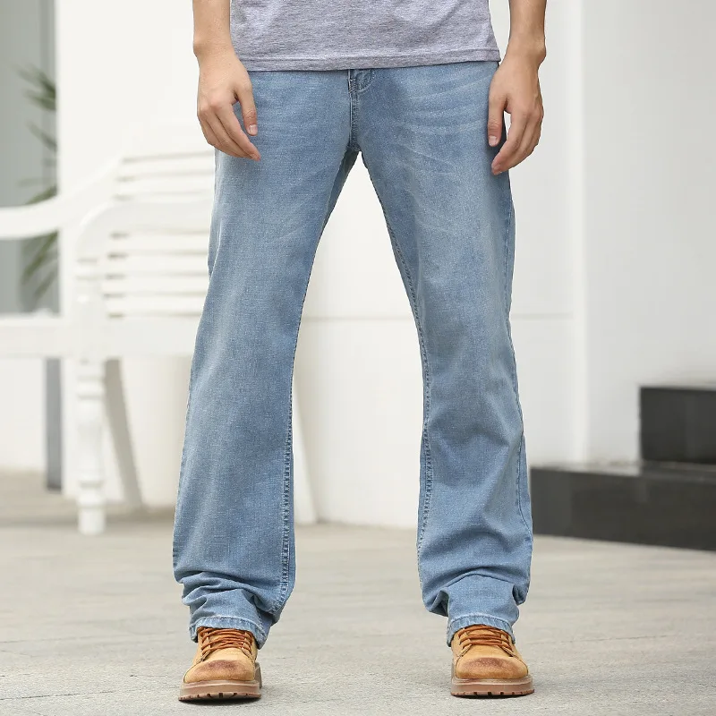 Summer Thin Section Men Jeans Straight Large Size Loose Elastic High Street Denim Pants Light Blue Streetwear Hip Hop Jeans