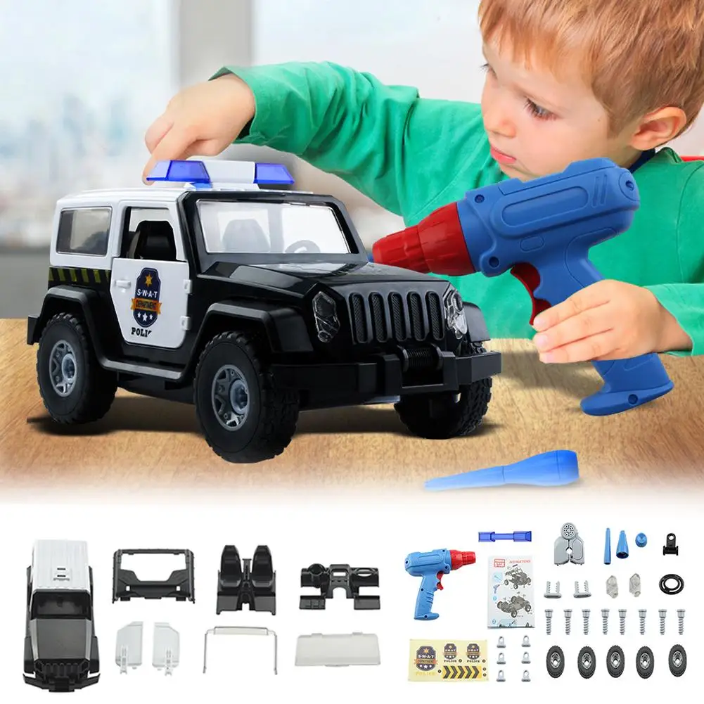 

45PCS Set DIY Assembly Model Police Car Kit Kids Drill Screws Toys Building Car With Lights And Sound Take Apart Tool