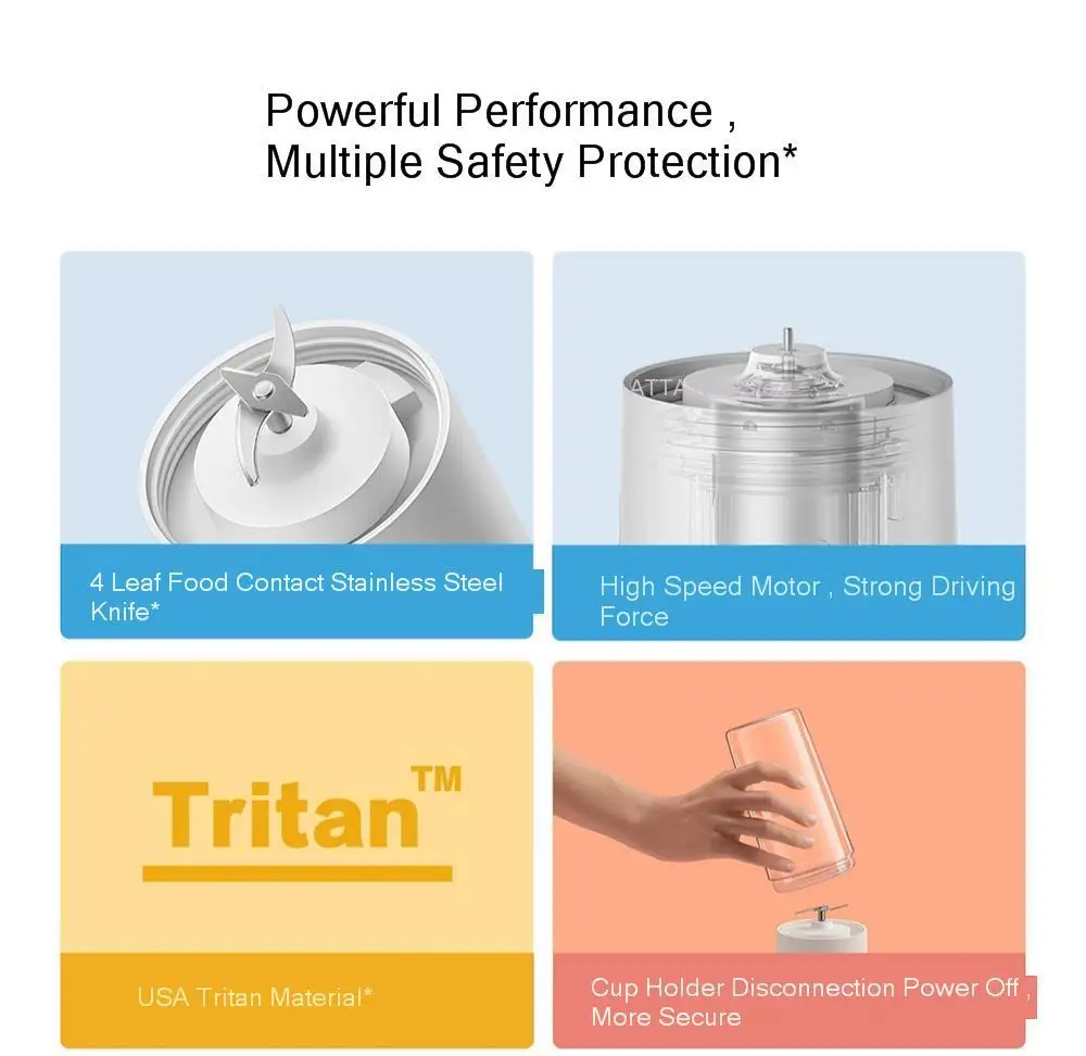 350ml Xiaomi Mijia Portable juicer Wireless 4-leaf food grade steel cutter head High-speed motor power Xiomi mi Quickly juicer