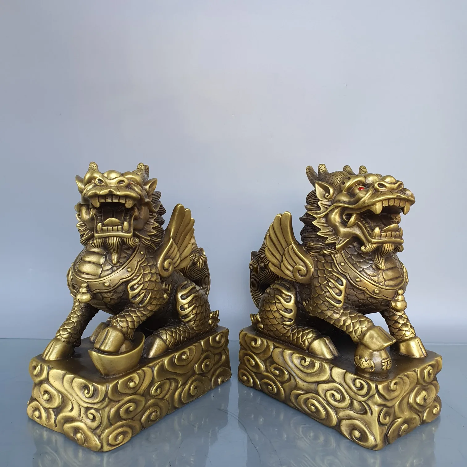 Коллекция тибетских храмов старые латунные Мифические животные Кирин 11 дюймов