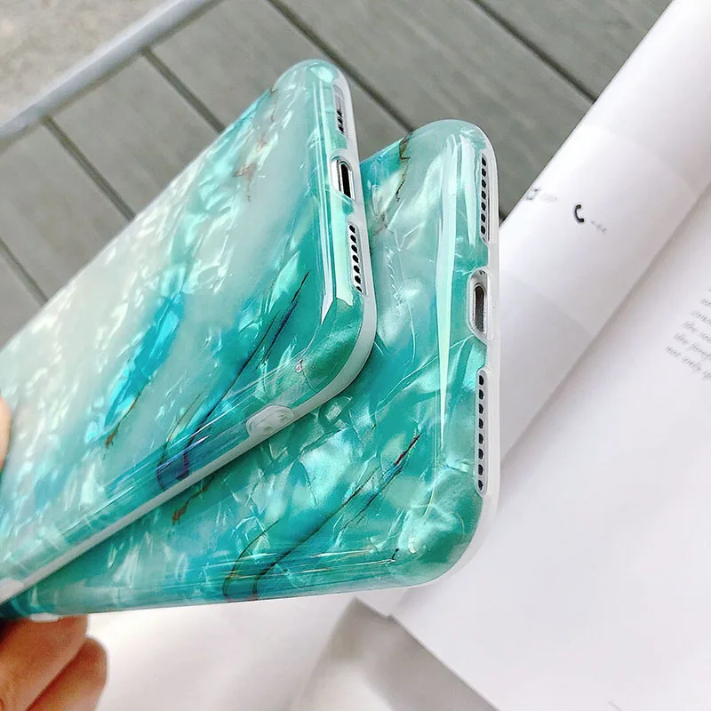 Simple Marble Pattern Phone Case for iPhone 6 6s 7 8 Plus X Xs XR Max Conch Shell Translucent Bling Back Cover |