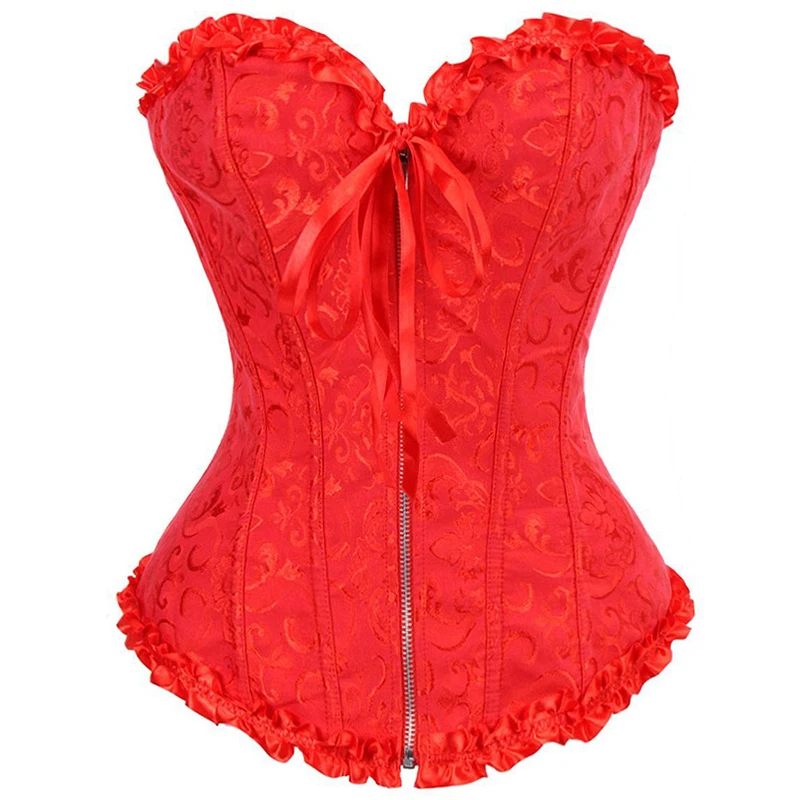 Red-Zipper Aonve Goth красный корсет плюс размер Одежда для бурлеска для женщин сексуальный бюстье зеленый лиф сзади шнуровка корсеты для нижнего белья и корсеты - Цвет: Red-Zipper