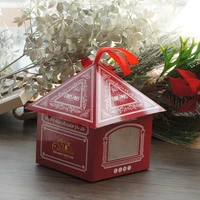big size red christmas house design 5 pcs candy bake chocolate cookie packaging paper box gifts party favors decor