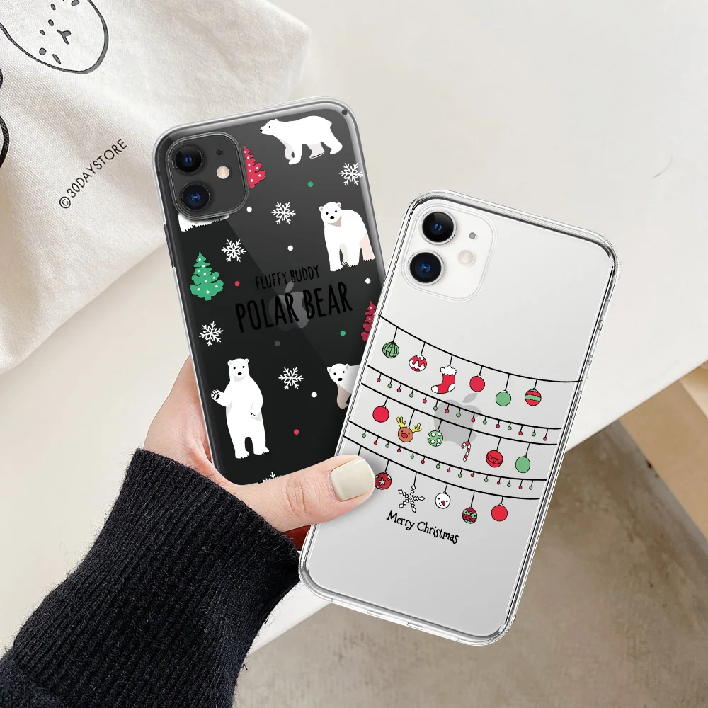 moskado Elk Christmas Stocking Snowman Phone Case for iphone 11 Pro Max 12 13 Mini X XR XS Max 7 8 Plus Dust-proof Phone Shell