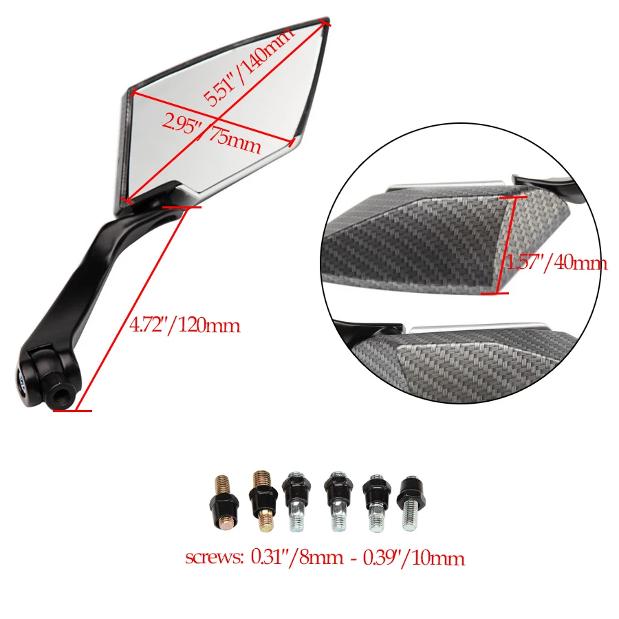 1 пара 8/10 мм Универсальный Мотоцикл зеркала алмаз заднего вида сбоку Retrovisor Cafe Racer