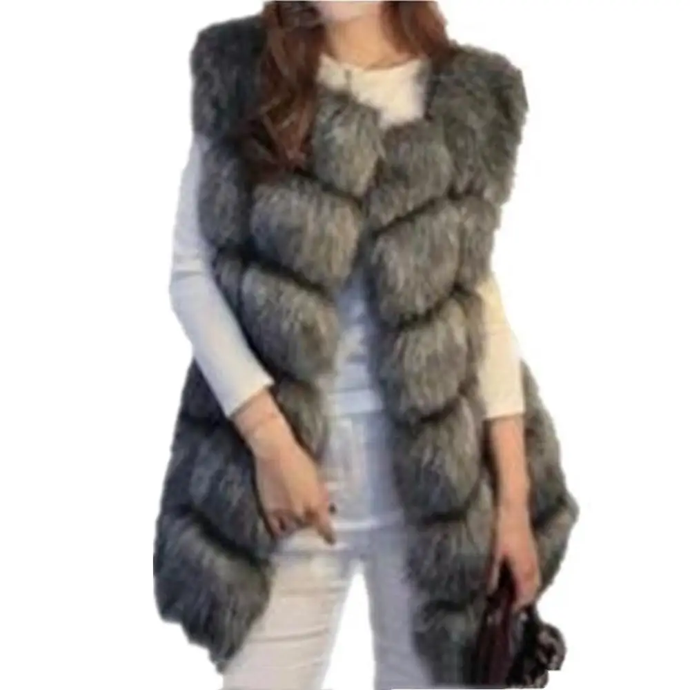 Новинка Женский импортный серебристый жилет из искусственного лисьего меха