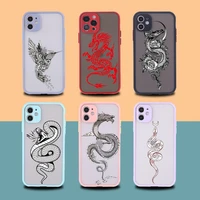 artistic animal dragon matte phone case for iphone 11 12 pro max mini x xs xr 7 8p coque camera lens protection back cover